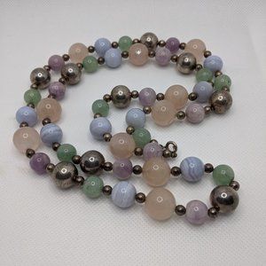 Genuine Multi Quartz & Sterling Bead 32" Necklace
